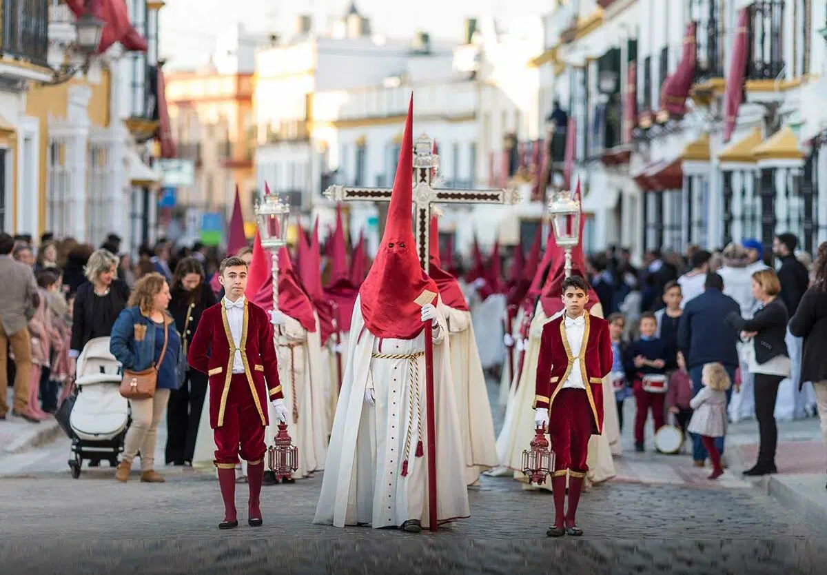 Semana Santa is celebrated across Spain before Easter. It includes religious processions, music, and traditional ceremonies, especially in cities like Seville and Málaga.